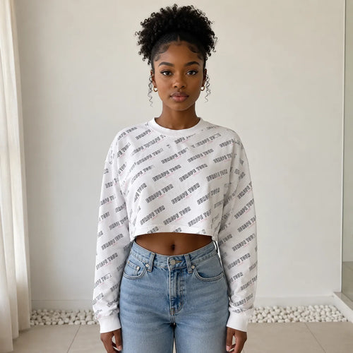 Bershka "Europe Tour" White Cropped Sweatshirt