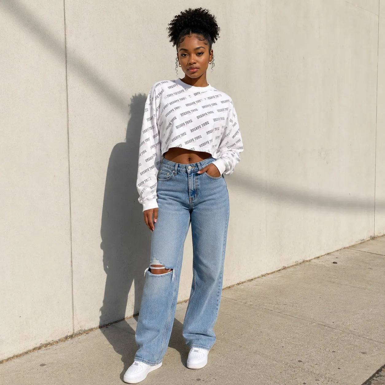 Bershka "Europe Tour" White Cropped Sweatshirt