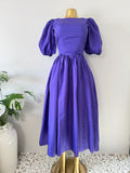 Purple Puff Sleeve Midi Dress with Bow Back