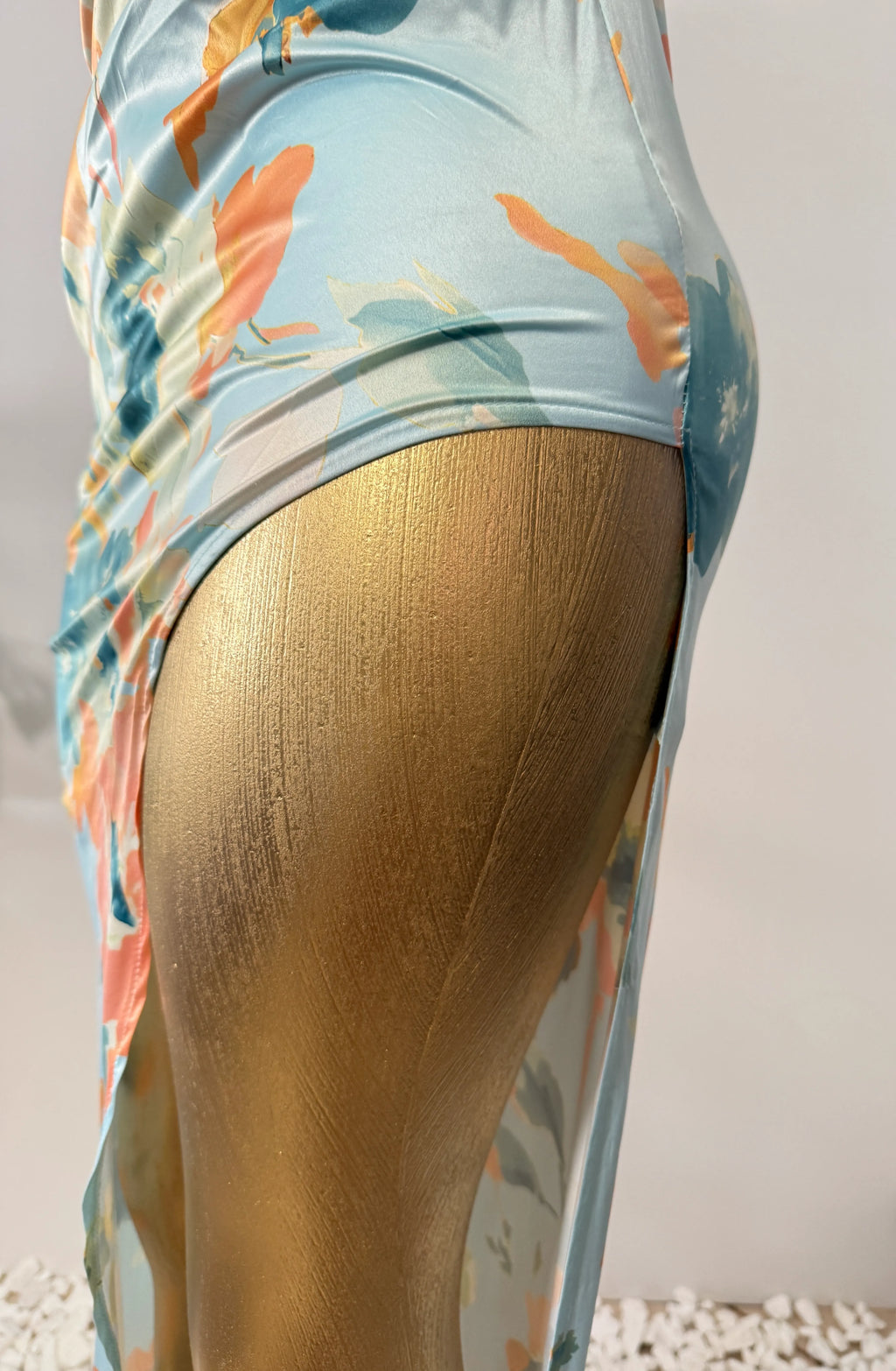 Hello Molly Floral Satin Ruched Slit Dress