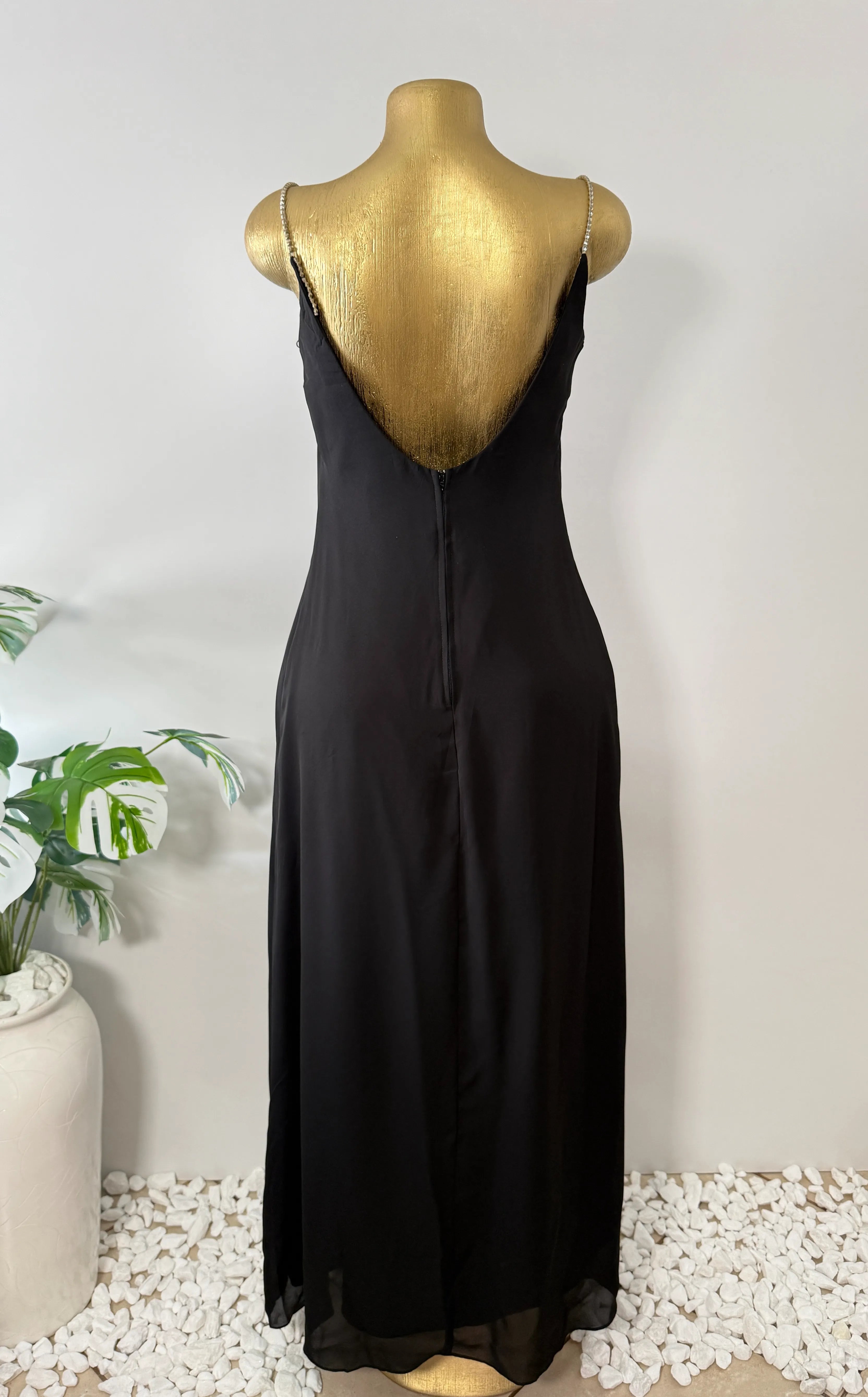 Onyx Nite Rhinestone Strap Evening Dress