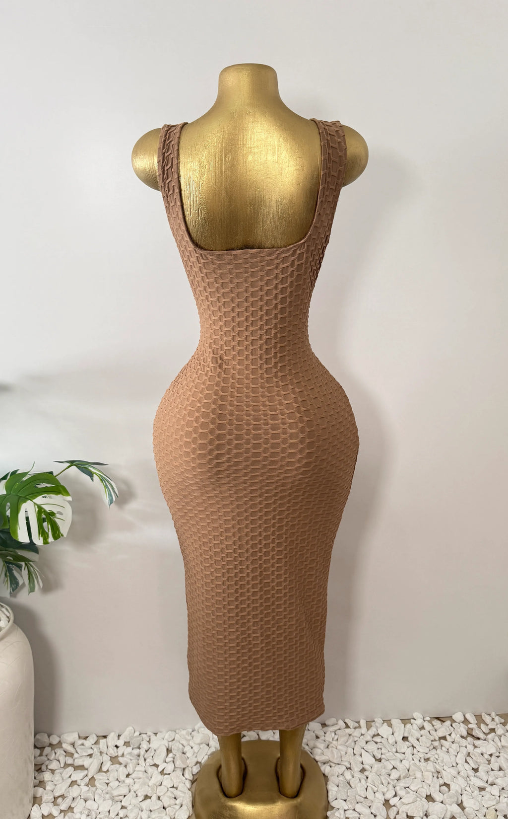 Fashion Nova Mocha Textured Scrunch Knit Bodycon Midi Dress