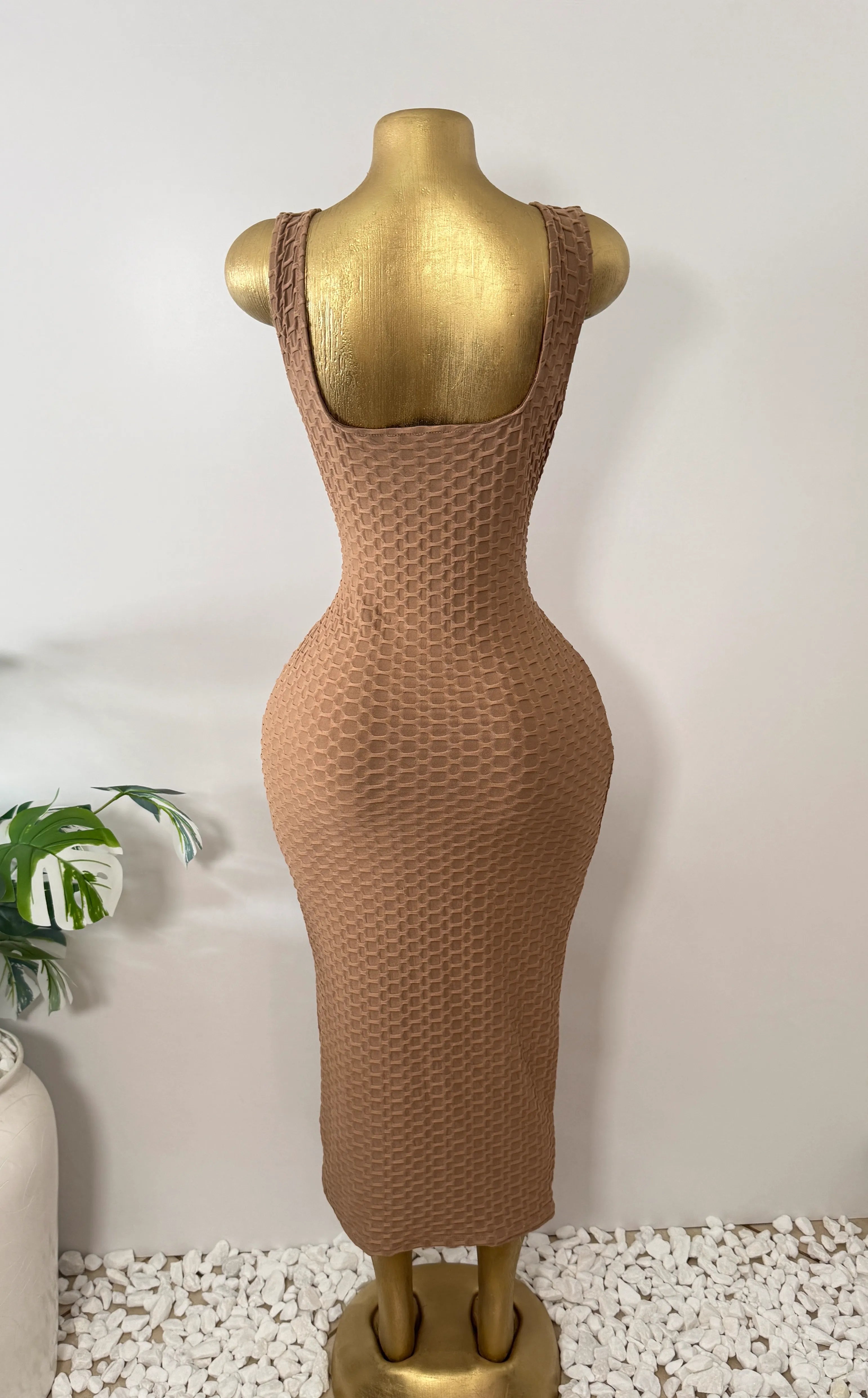 Fashion Nova Mocha Textured Scrunch Knit Bodycon Midi Dress
