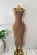 Fashion Nova Mocha Textured Scrunch Knit Bodycon Midi Dress