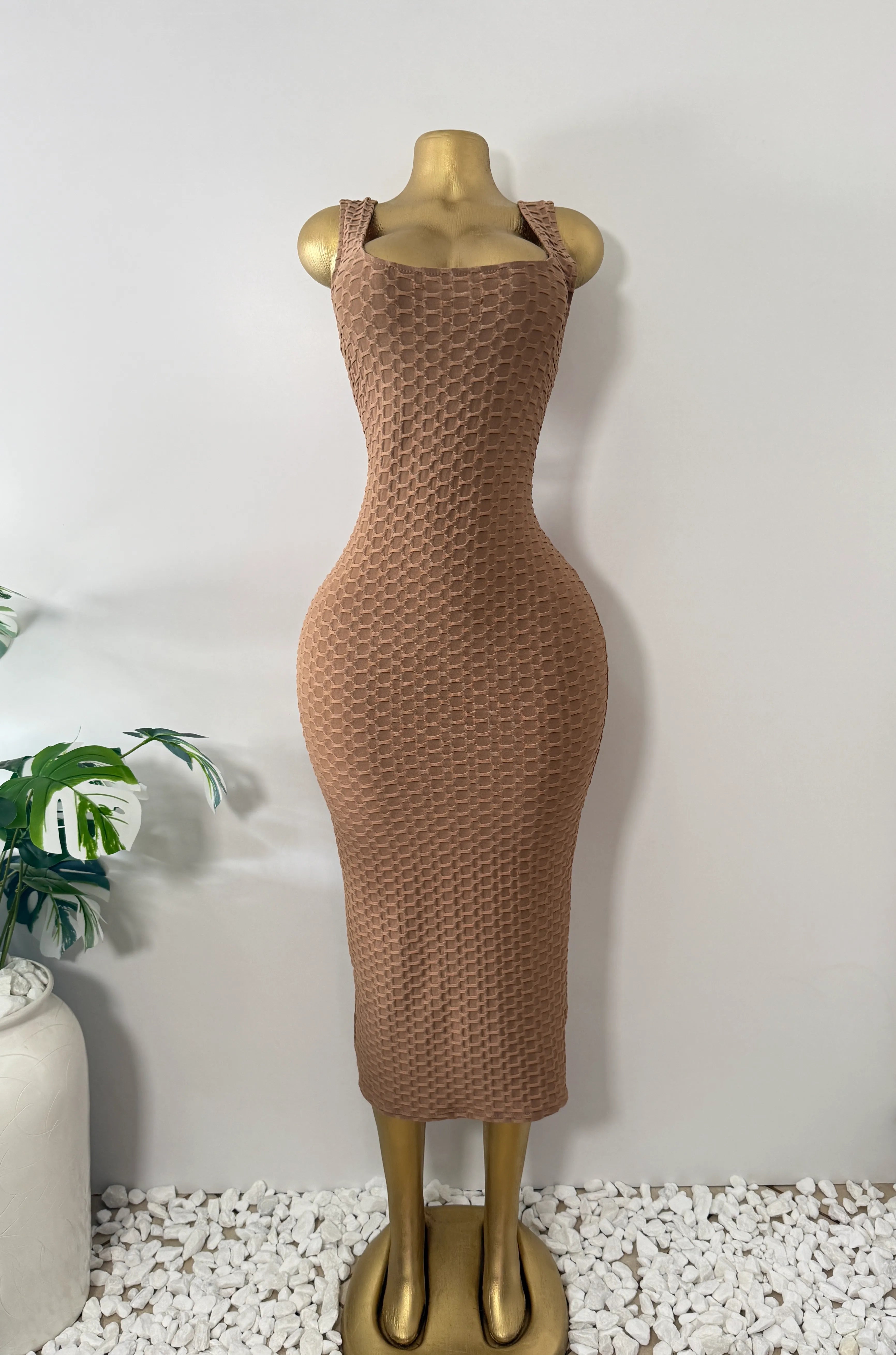 Fashion Nova Mocha Textured Scrunch Knit Bodycon Midi Dress
