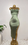 Windsor Sage Green Satin Draped Bodycon Dress