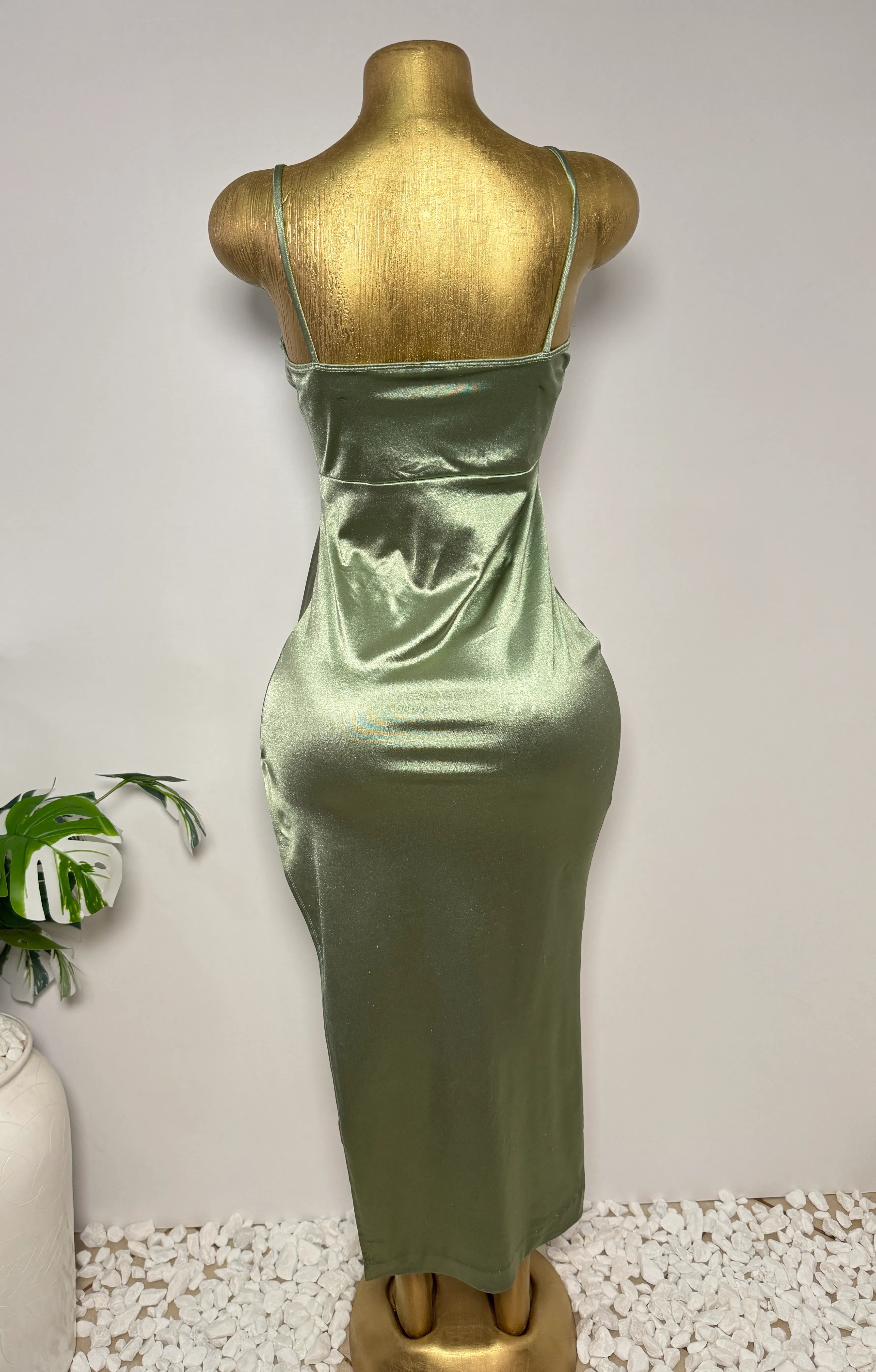 Windsor Sage Green Satin Draped Bodycon Dress