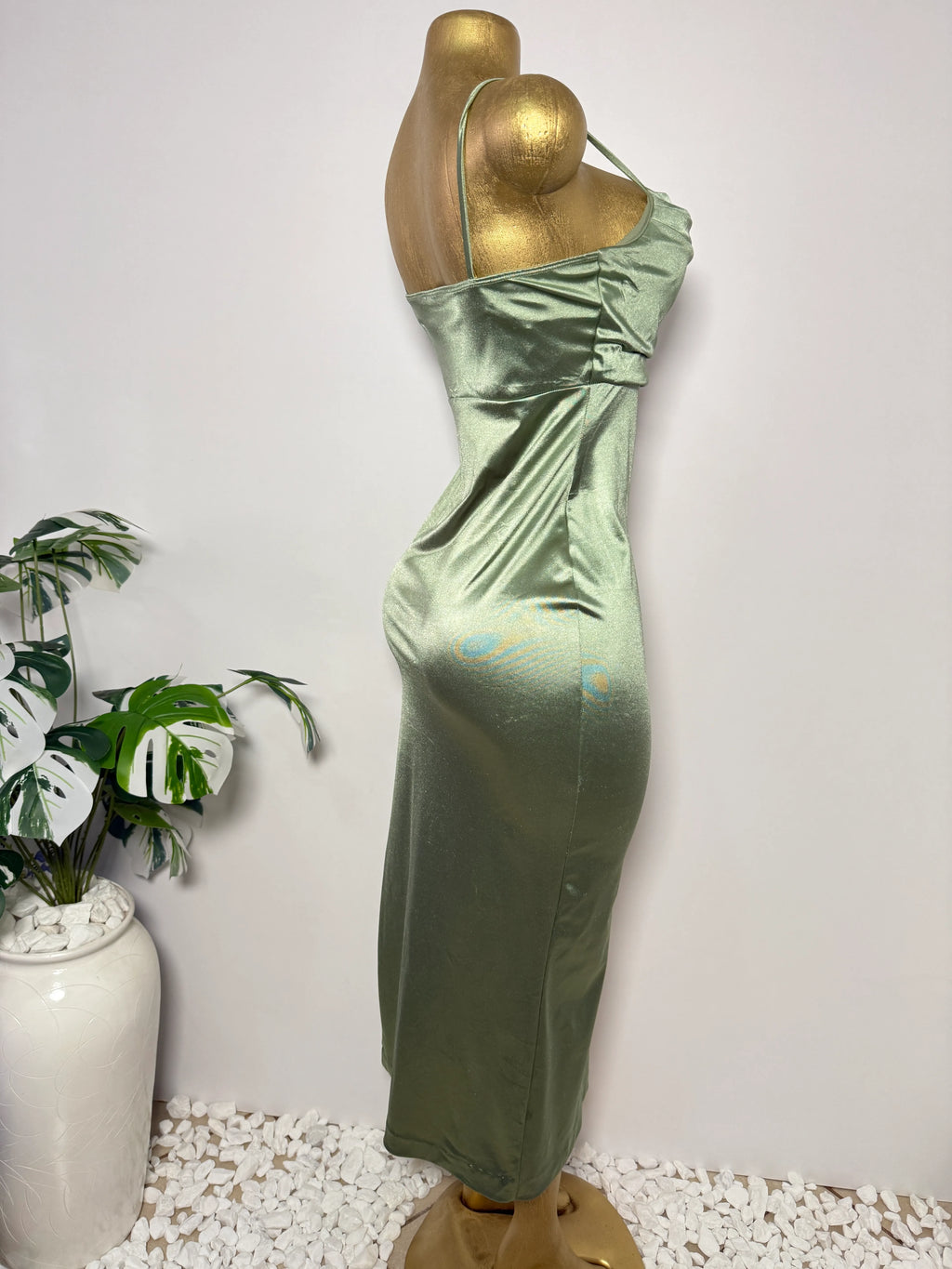 Windsor Sage Green Satin Draped Bodycon Dress