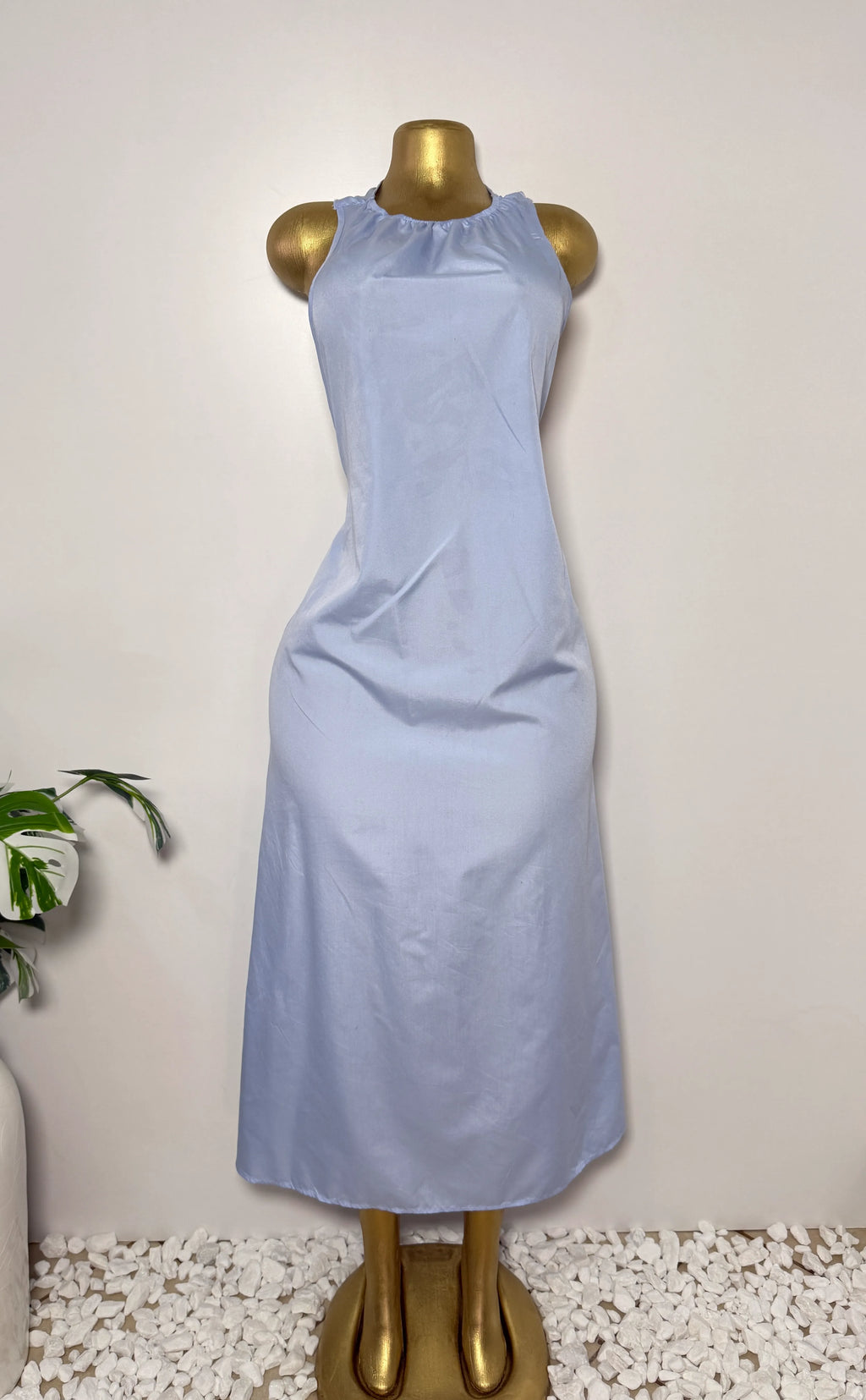 Light Blue Open Back Ruffle Halter Dress