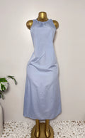 Light Blue Open Back Ruffle Halter Dress
