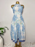 Blue Paisley Floral Halter Cutout Dress