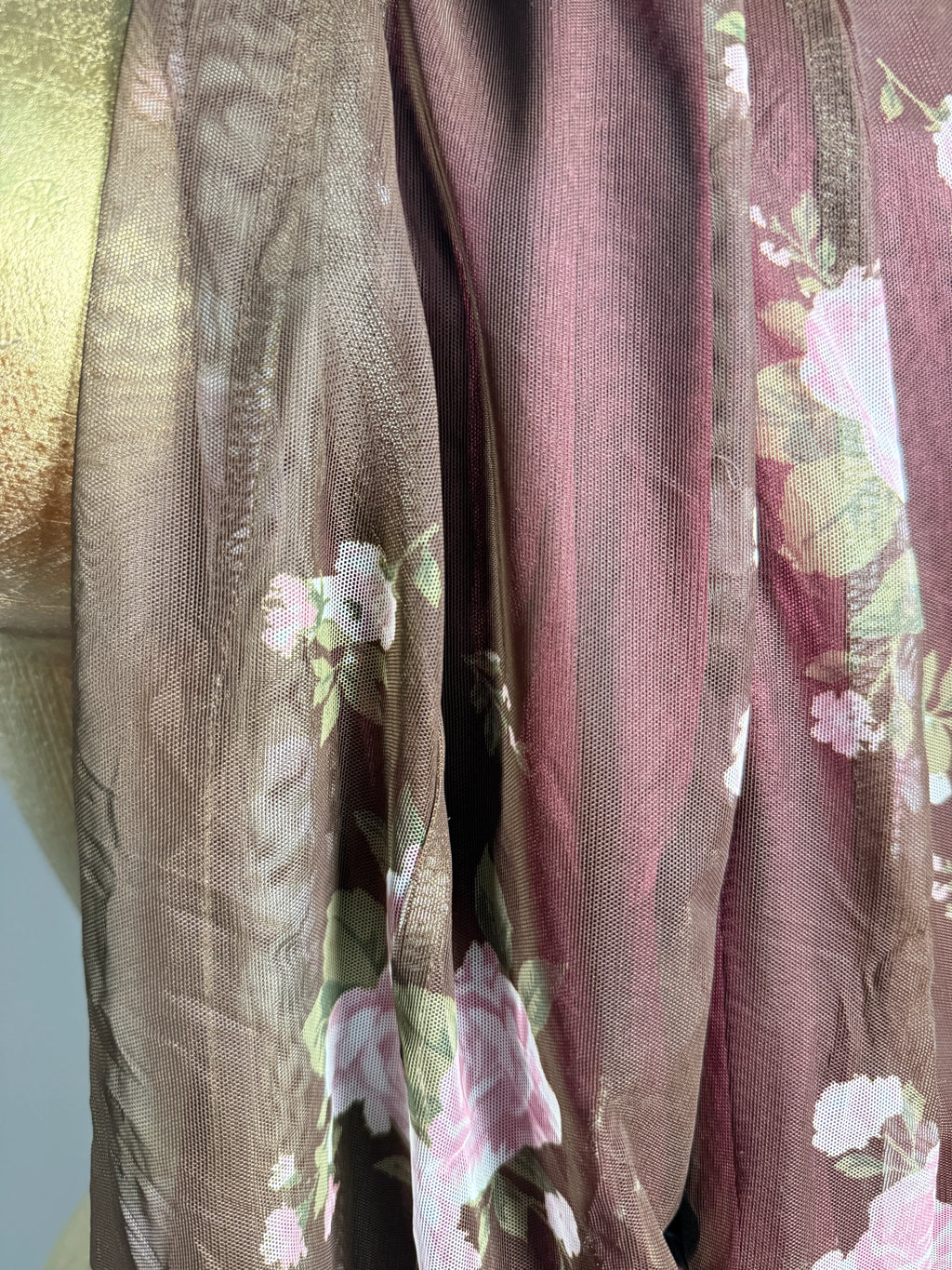 Cider's Brown Floral Mesh Overlay Slip Dress