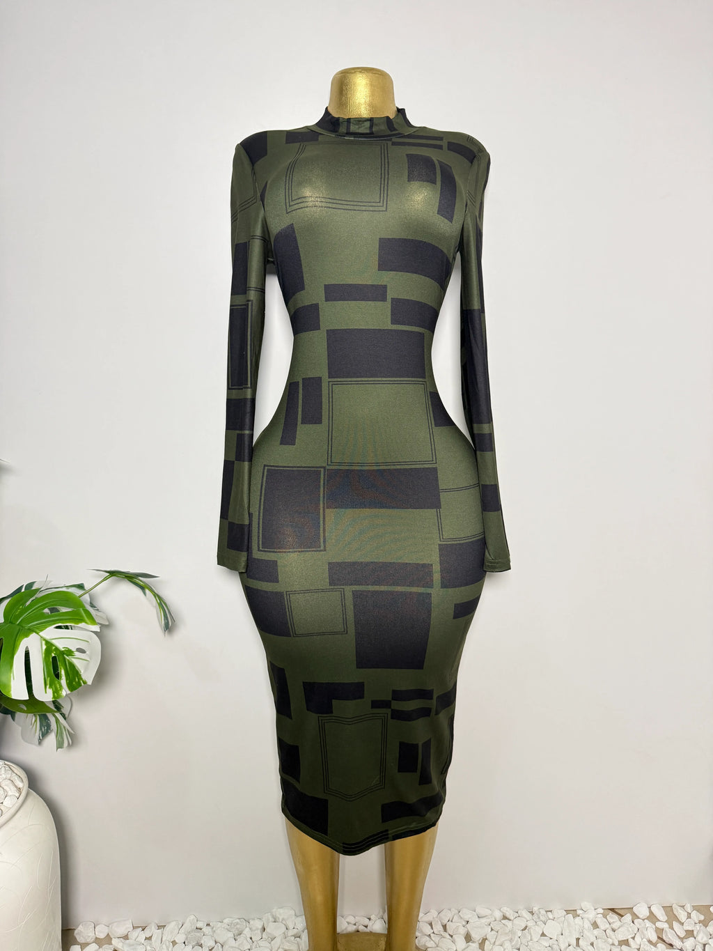 Geometric Print Long Sleeve Bodycon Dress
