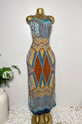 Poetry Mosaic Print Open-Back Maxi Dress