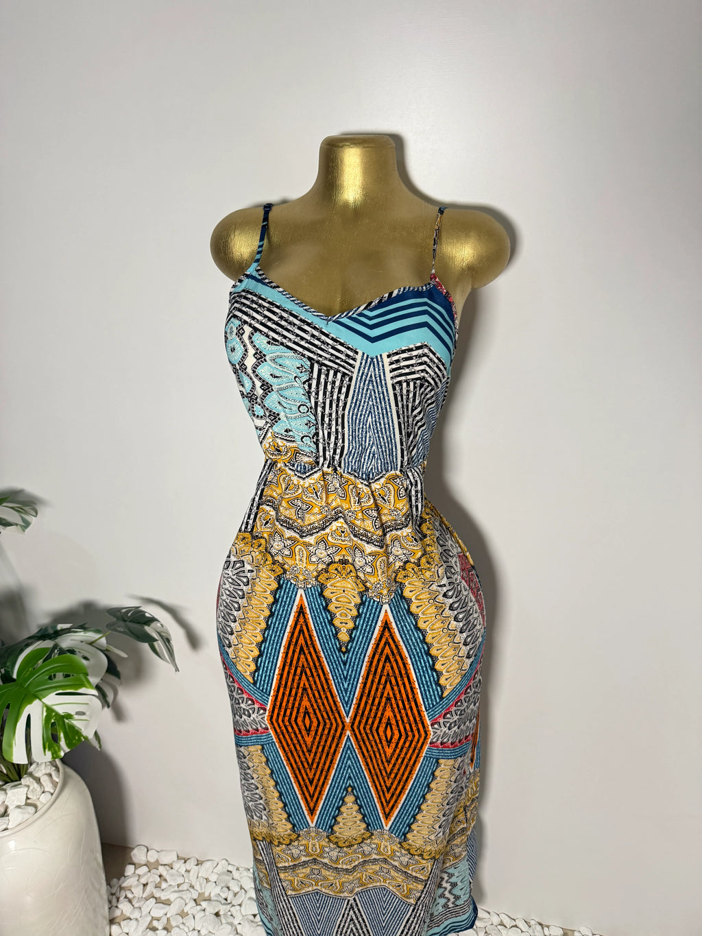 Poetry Mosaic Print Open-Back Maxi Dress