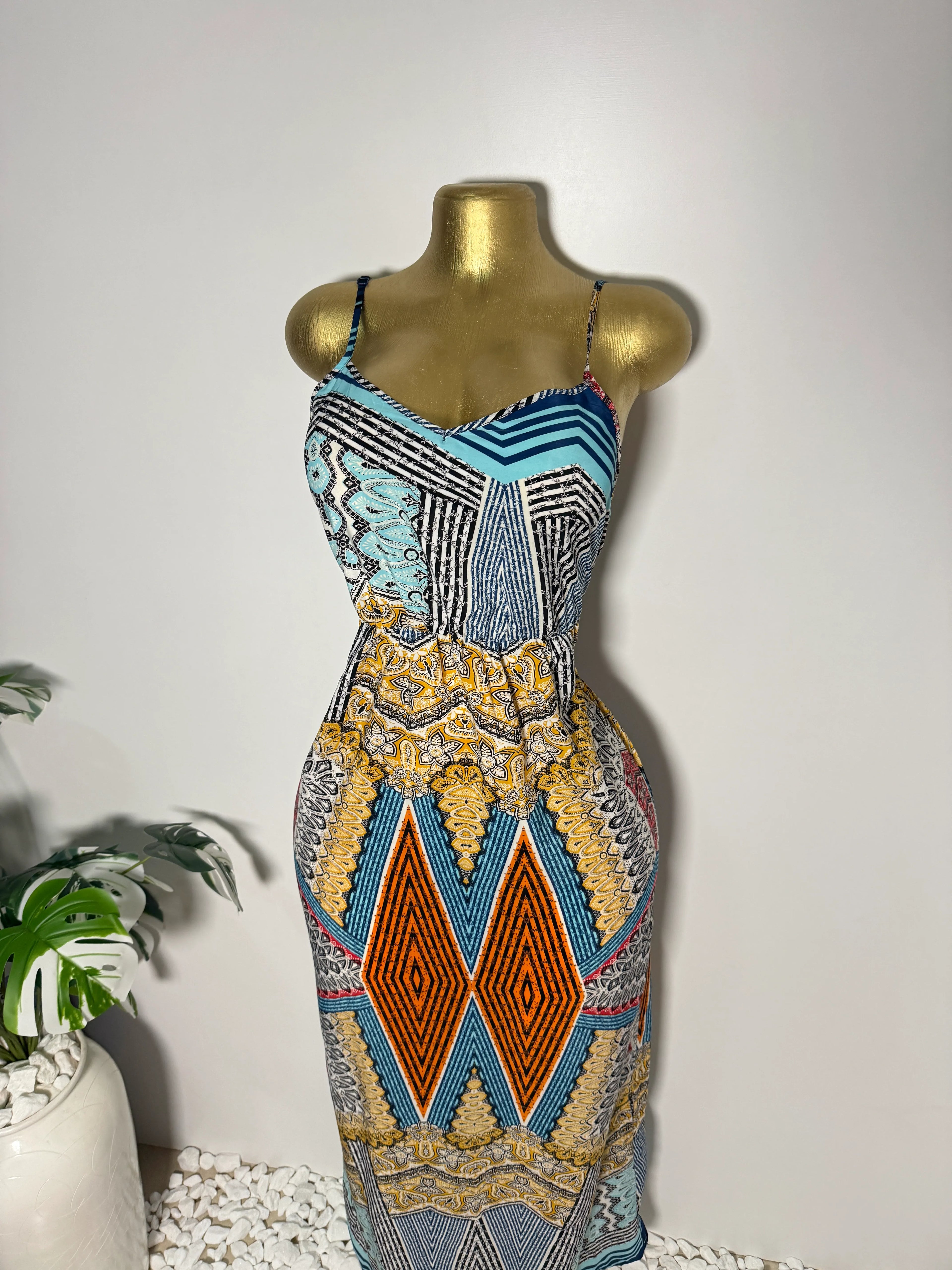 Poetry Mosaic Print Open-Back Maxi Dress