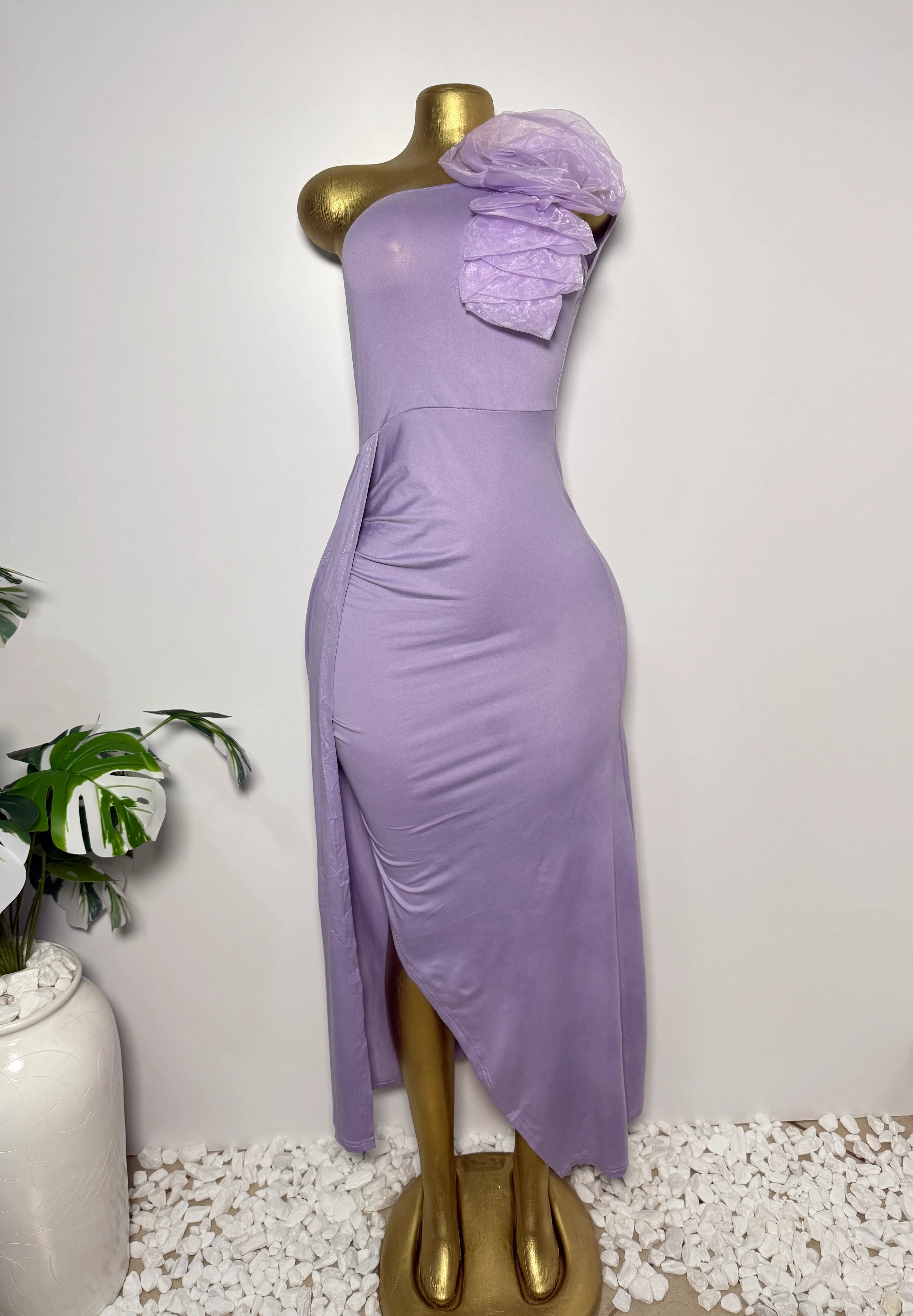 Lilac One-Shoulder Rosette Bodycon Dress