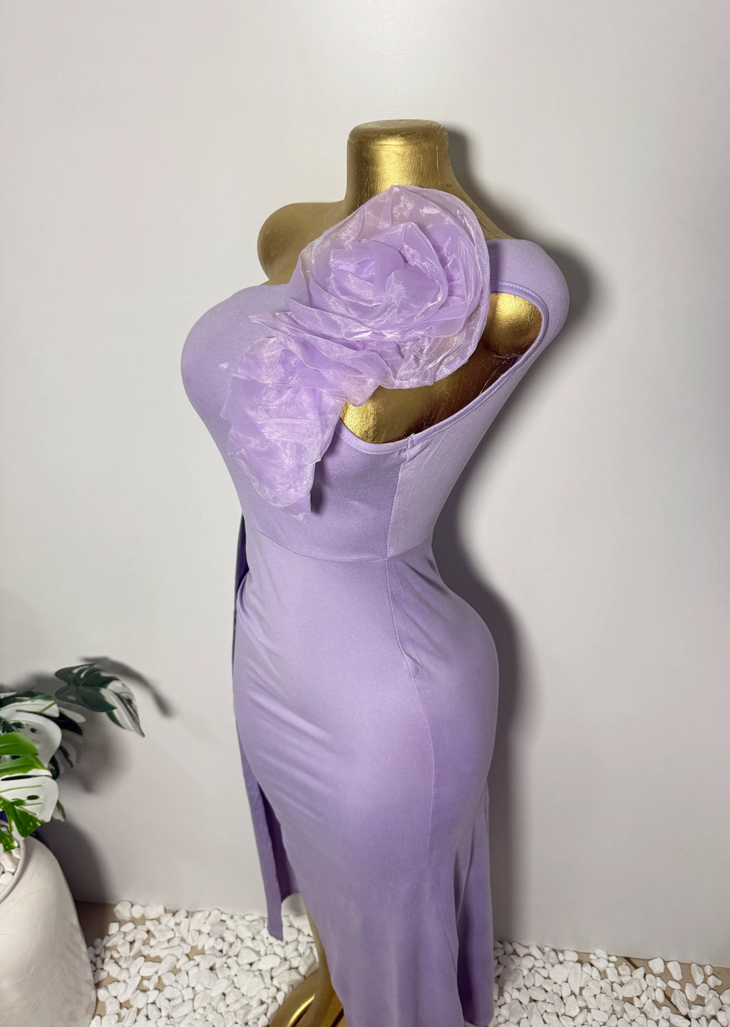 Lilac One-Shoulder Rosette Bodycon Dress