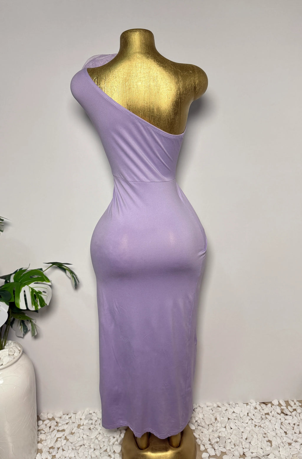 Lilac One-Shoulder Rosette Bodycon Dress