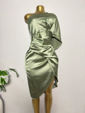 Sage Green Satin One-Shoulder Draped Dress