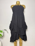 Strapless Crinkle Cotton Ruffle Mini Dress