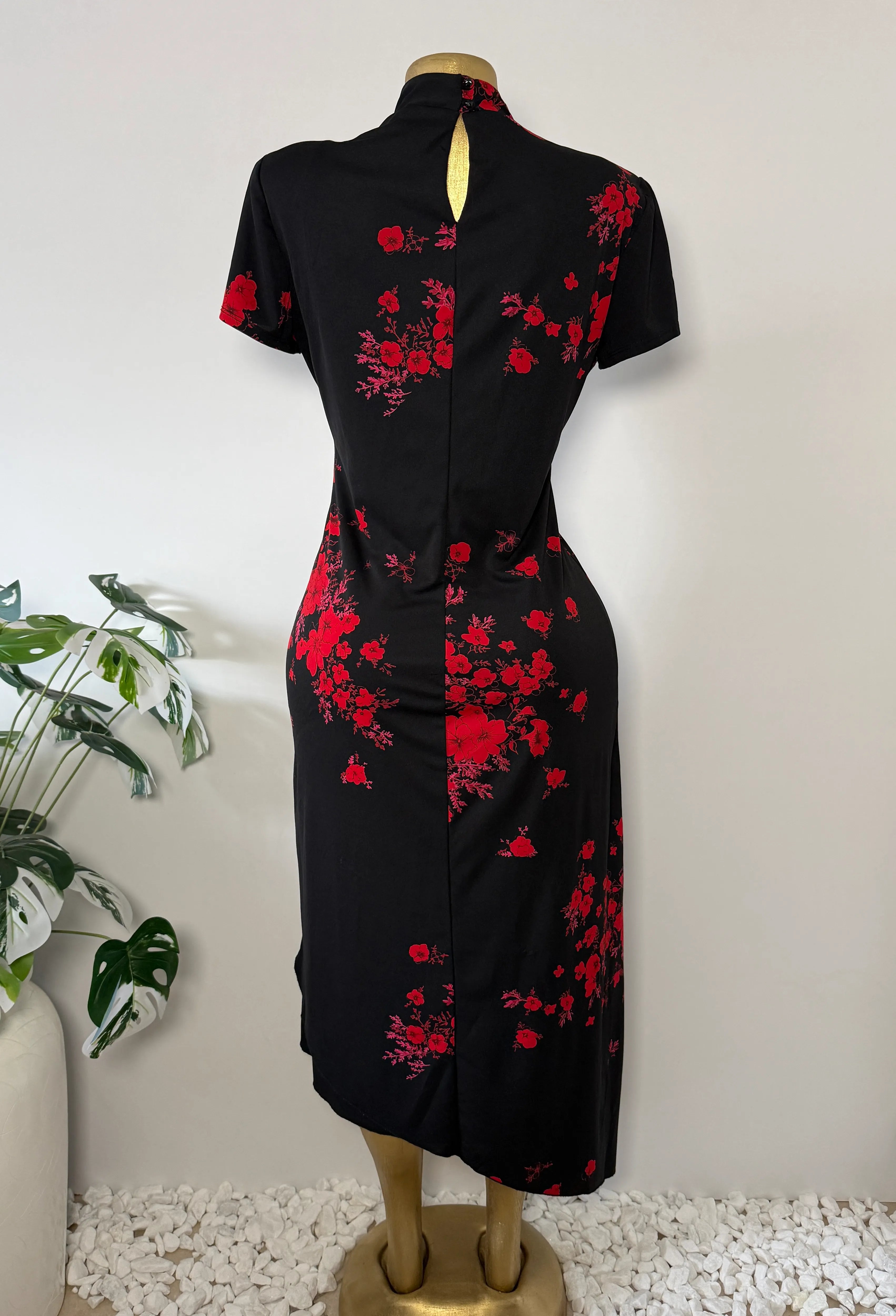 CDC Cherry Blossom Cheongsam Style Midi Dress