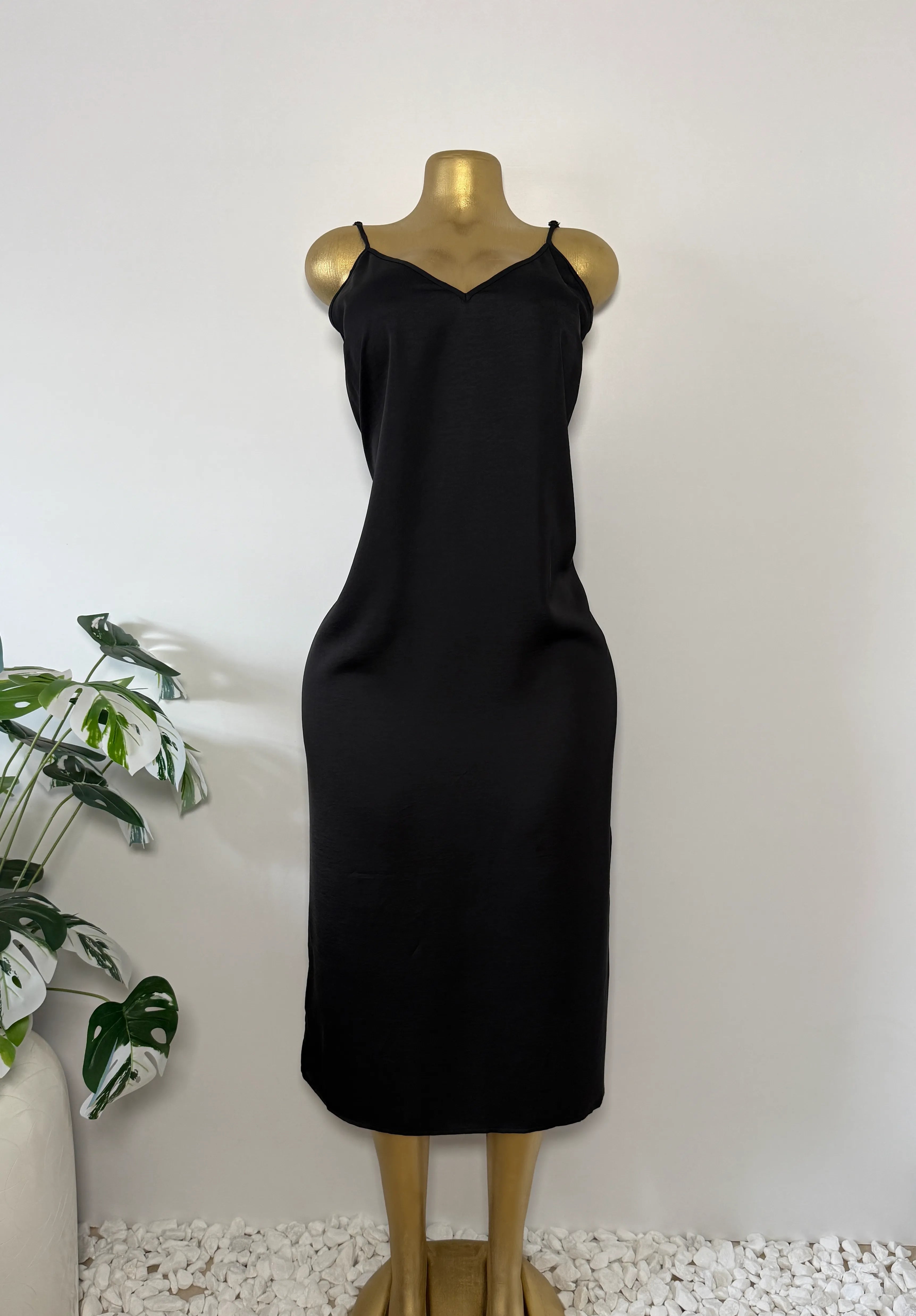 A New Day Black Satin Slip Midi Dress
