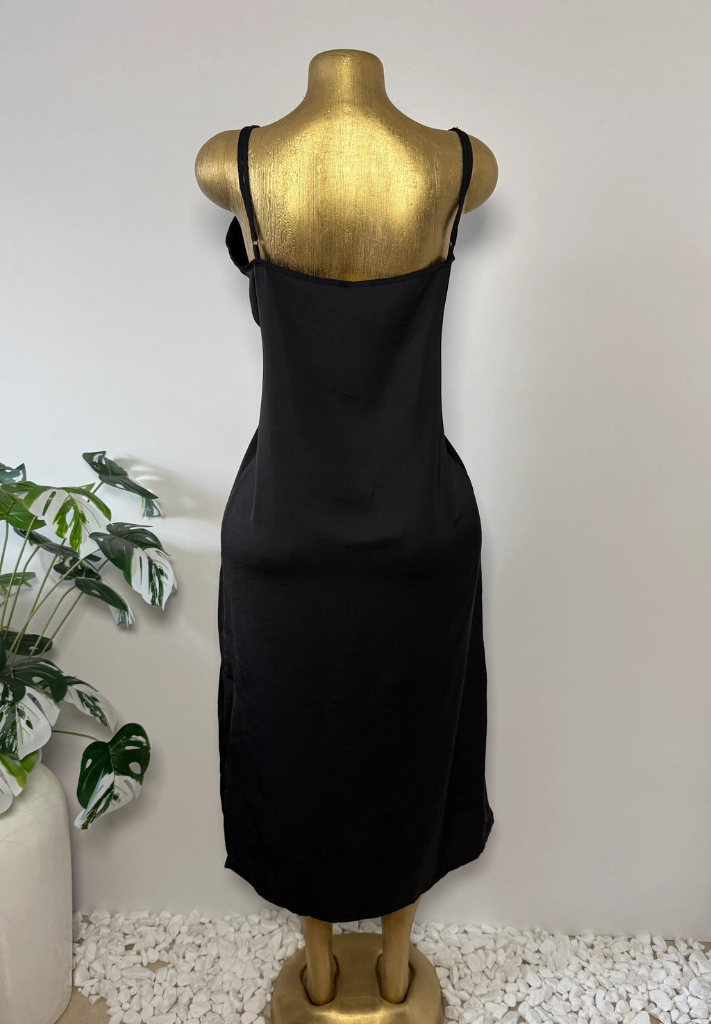 A New Day Black Satin Slip Midi Dress