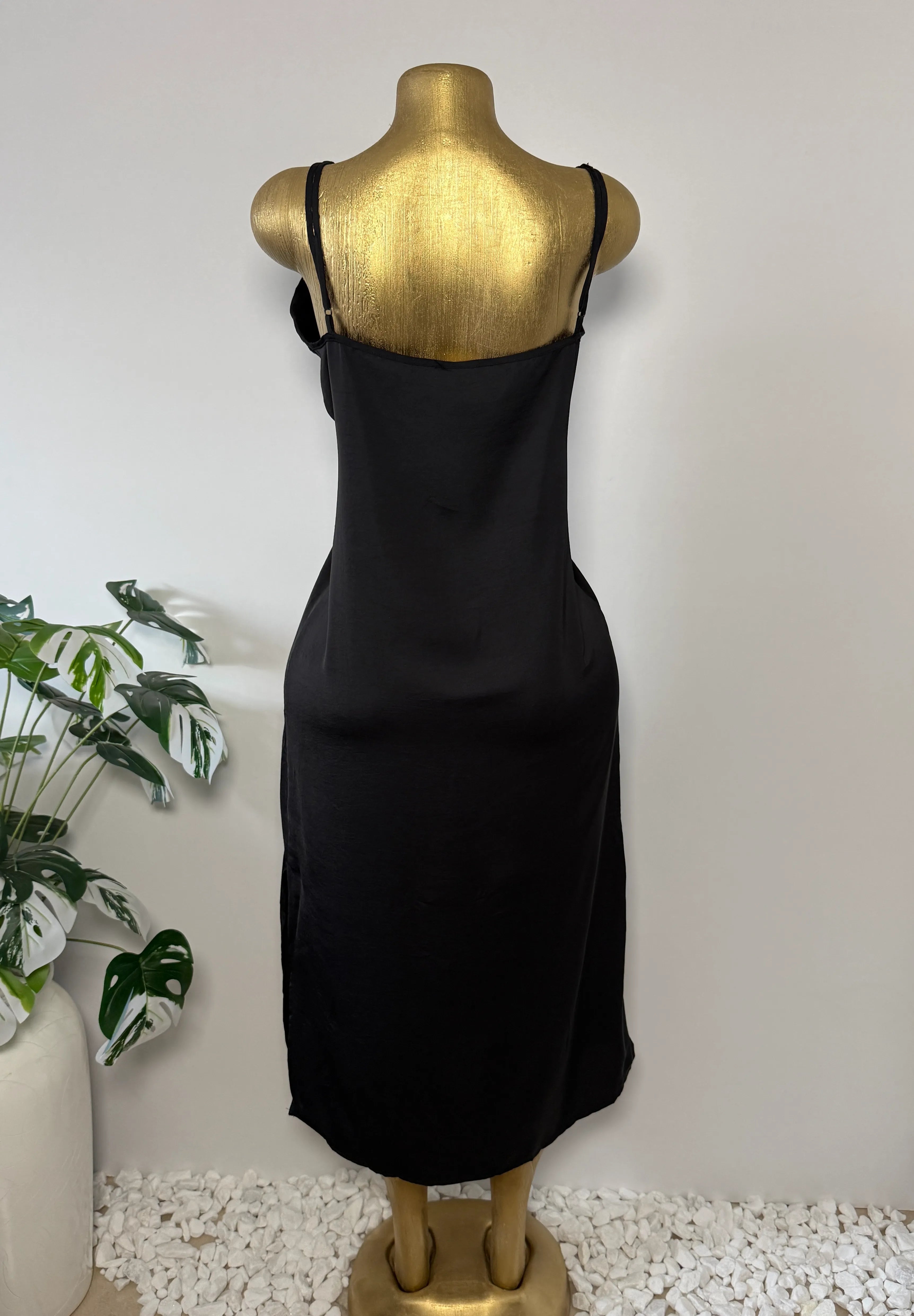 A New Day Black Satin Slip Midi Dress