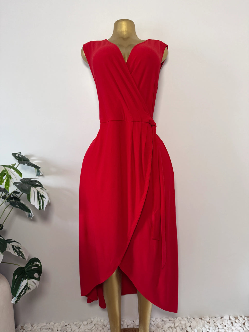 INC International Concepts Red Wrap Midi Dress