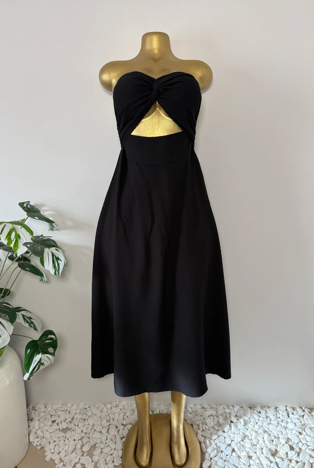 Textured Twist-Front Cutout Midi Dress