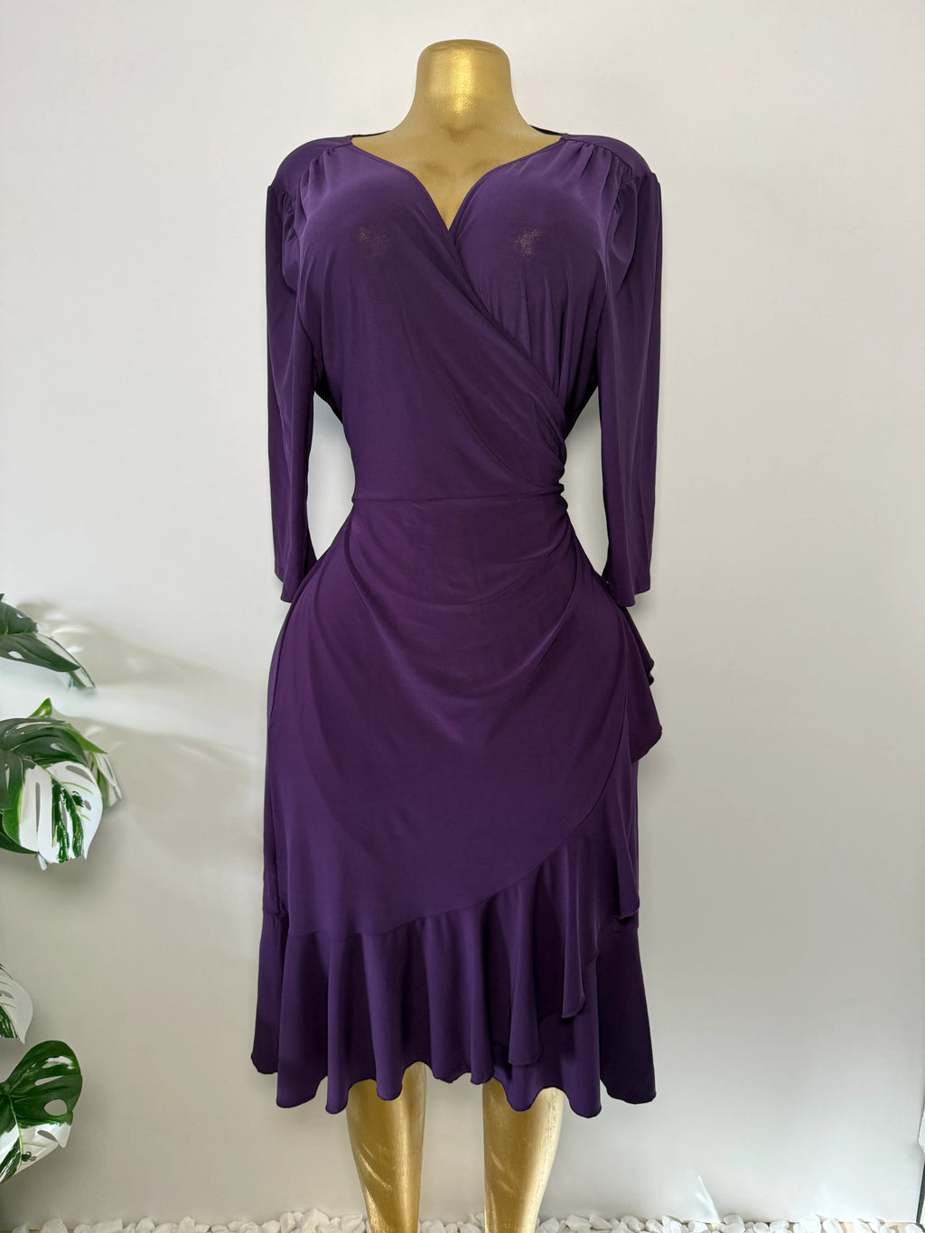 Kiyonna Purple Wrap Ruffle Midi Dress