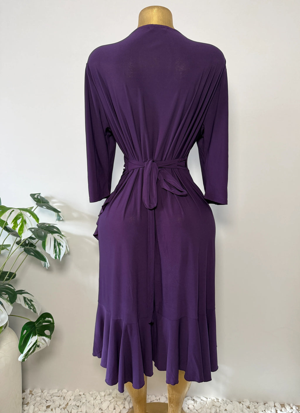 Kiyonna Purple Wrap Ruffle Midi Dress