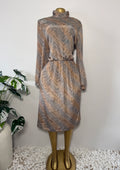 Vintage Metallic Tiger-Stripe Print Midi Dress