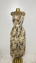 Beige Floral Glitter Mesh Maxi Dress