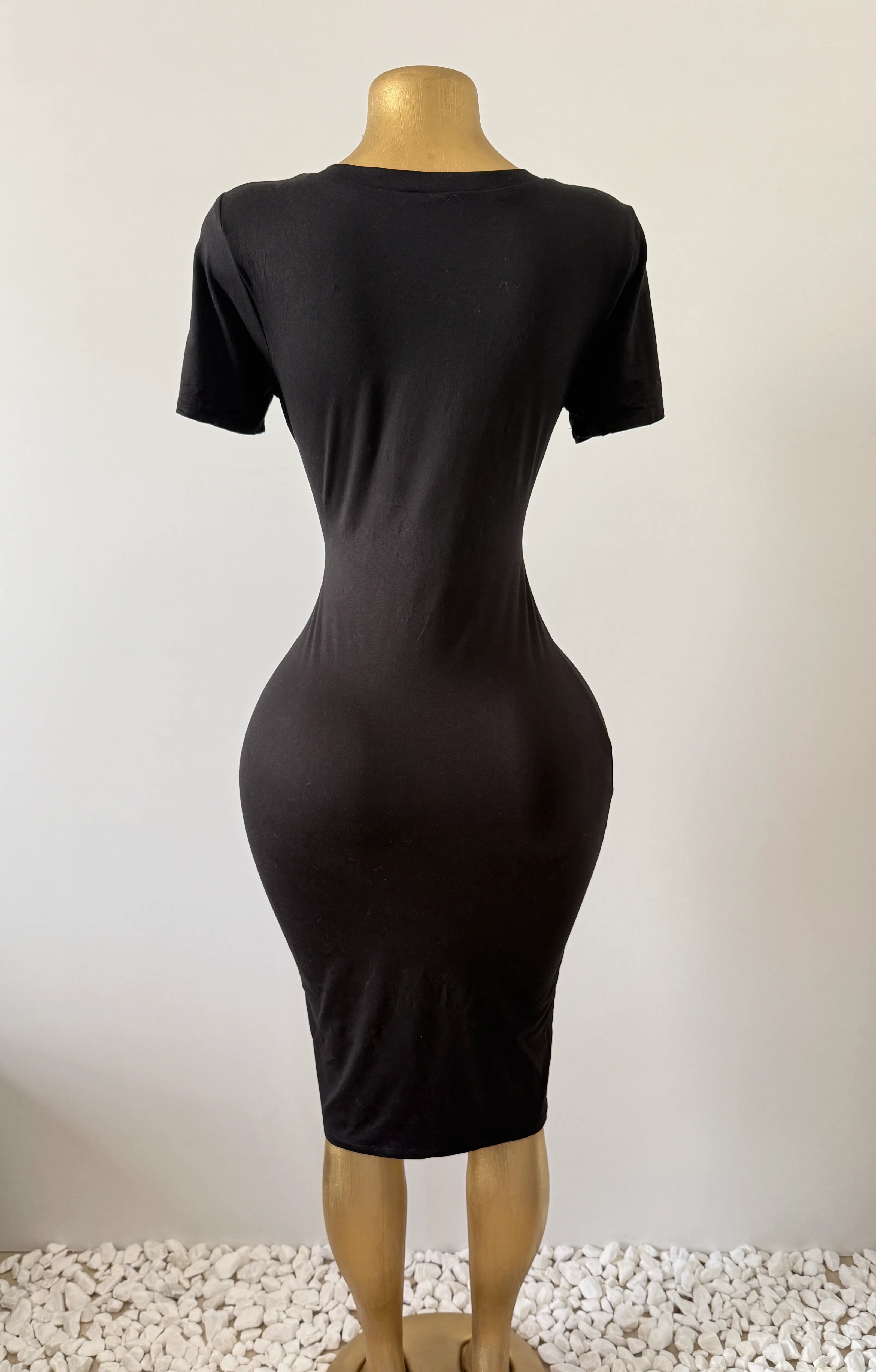 Black Short Sleeve Bodycon Midi Dress