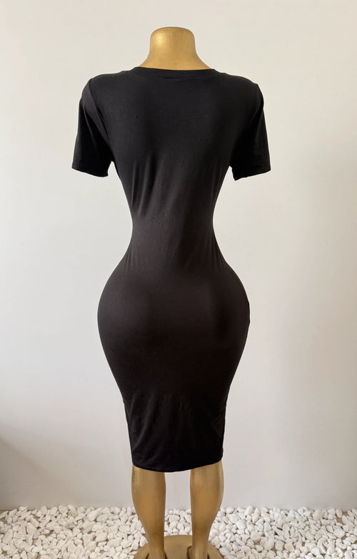 Black Short Sleeve Bodycon Midi Dress