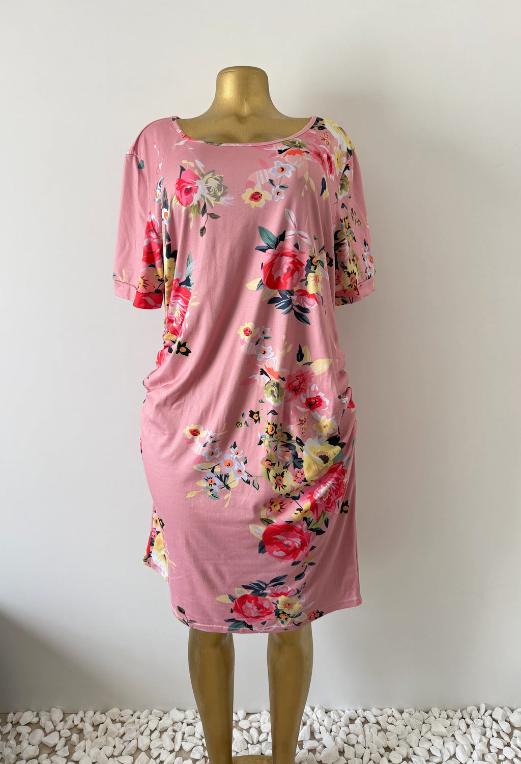 Pink Floral Short Sleeve Shift Dress