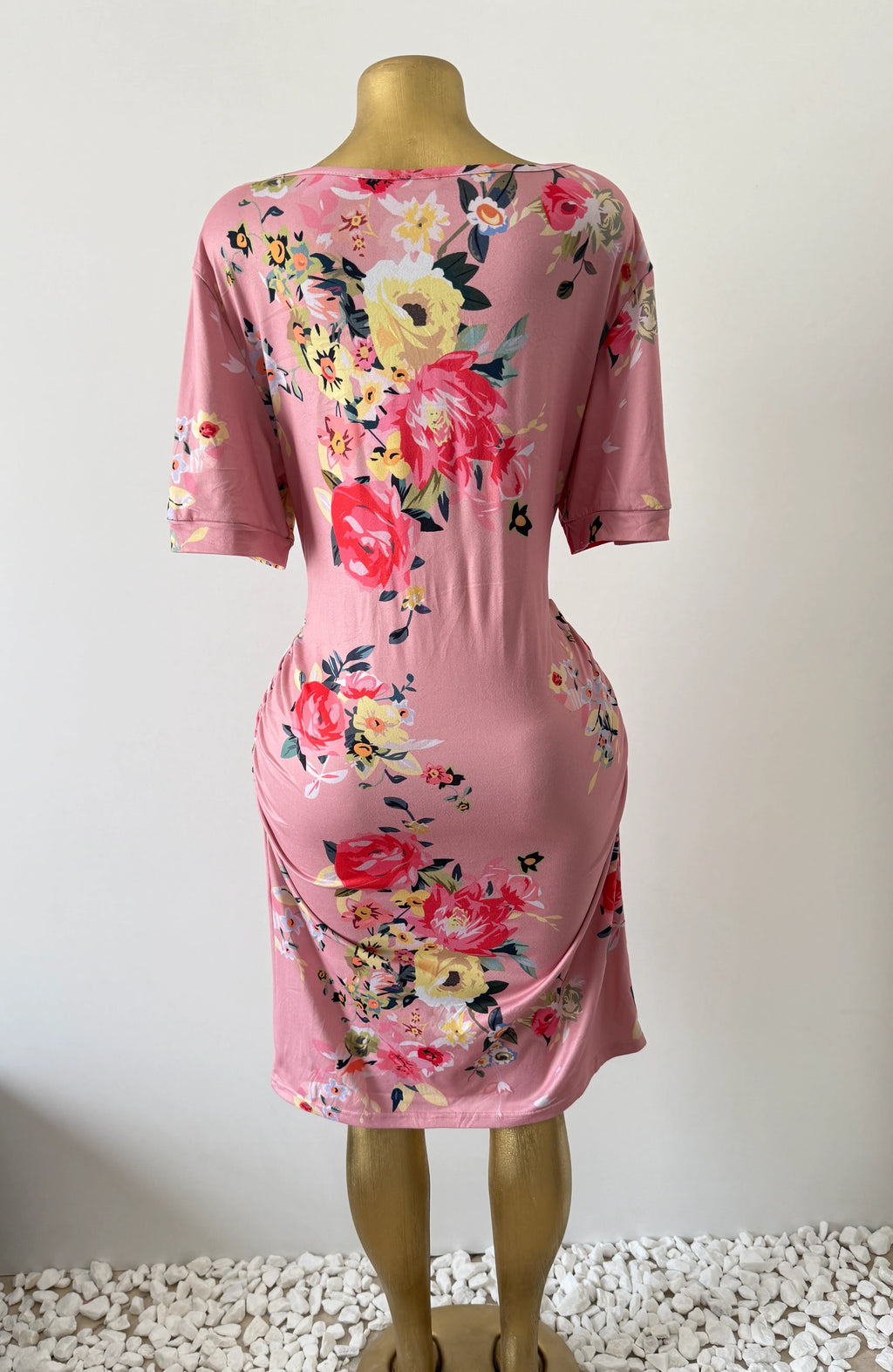 Pink Floral Short Sleeve Shift Dress
