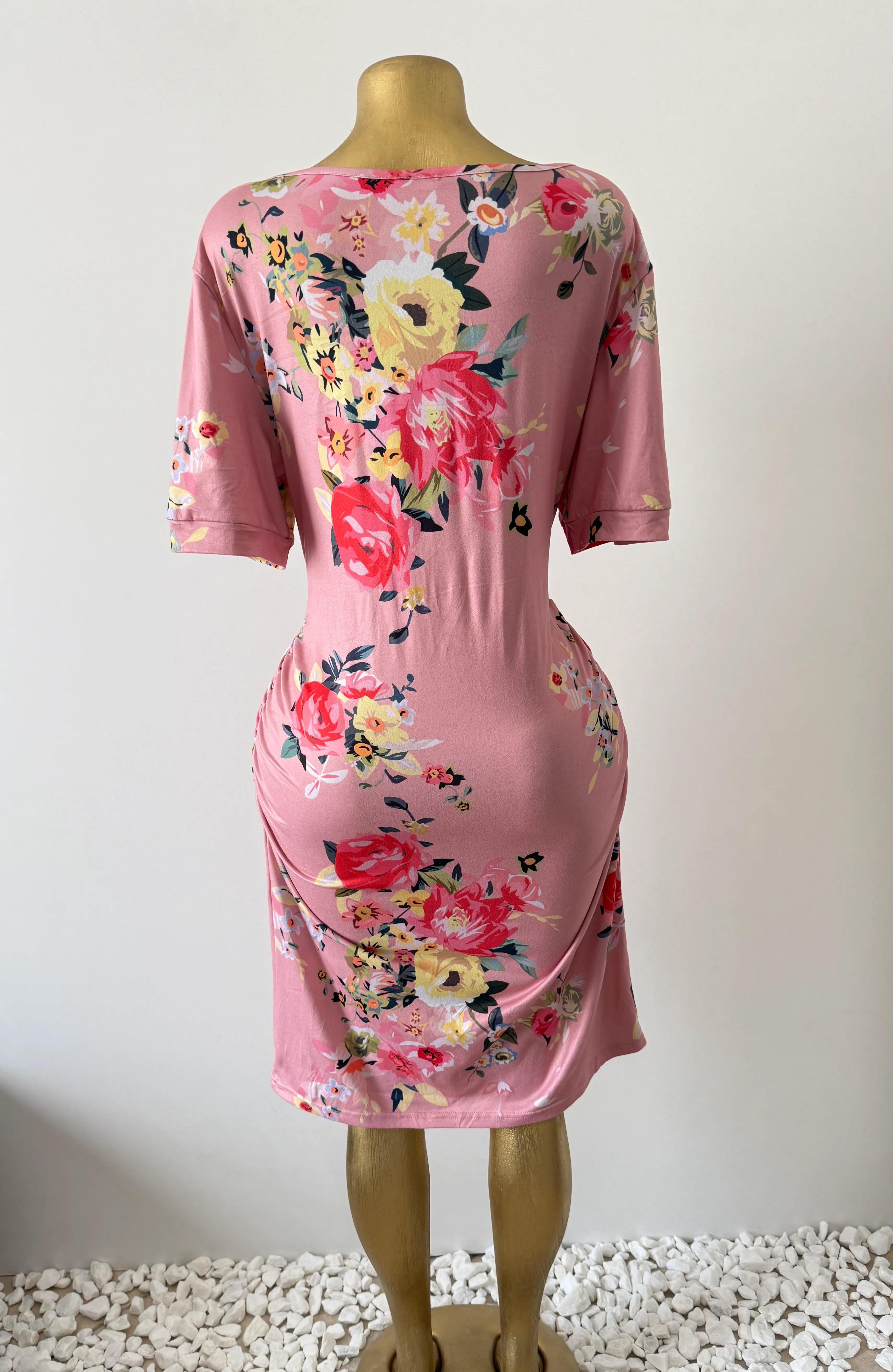 Pink Floral Short Sleeve Shift Dress