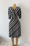 Mlle Gabrielle Black & White Stripe Wrap Midi Dress