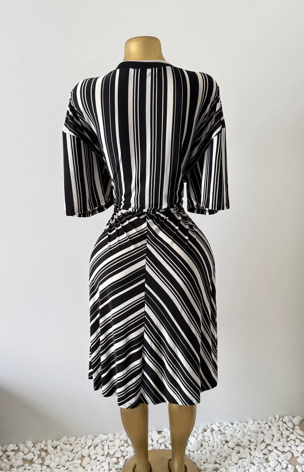 Mlle Gabrielle Black & White Stripe Wrap Midi Dress