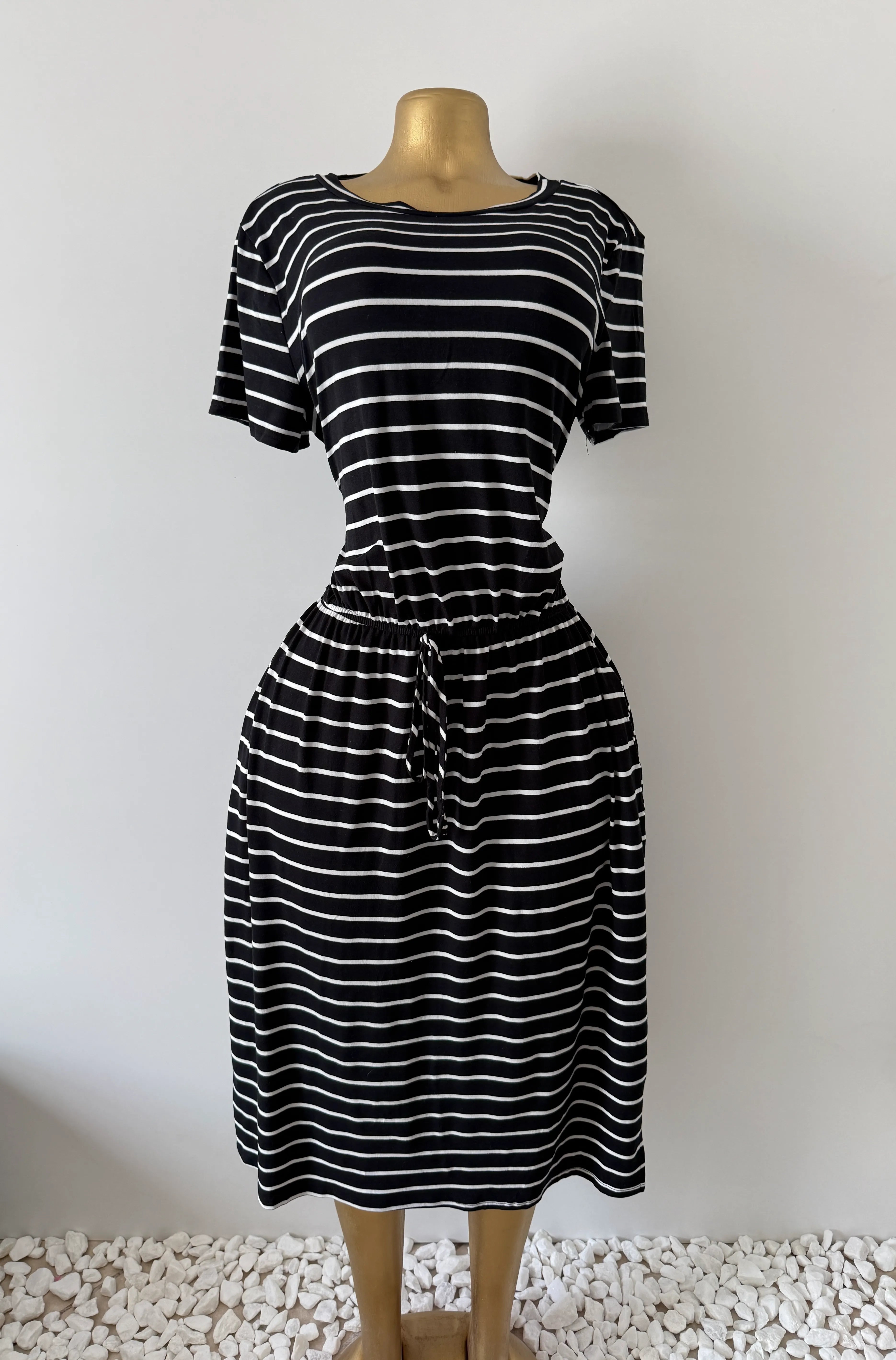 Black & White Stripe T-Shirt Midi Dress