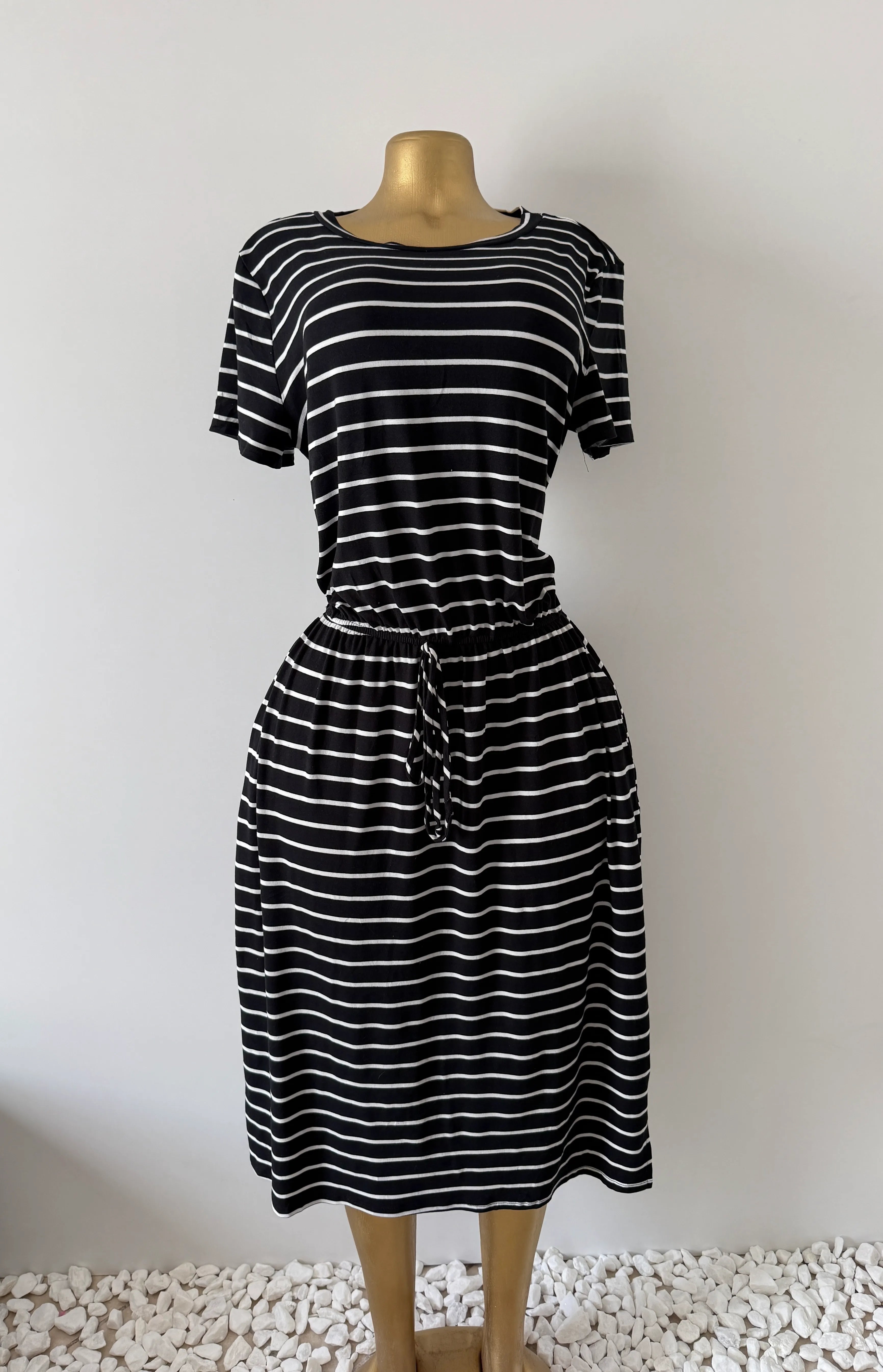Black & White Stripe T-Shirt Midi Dress