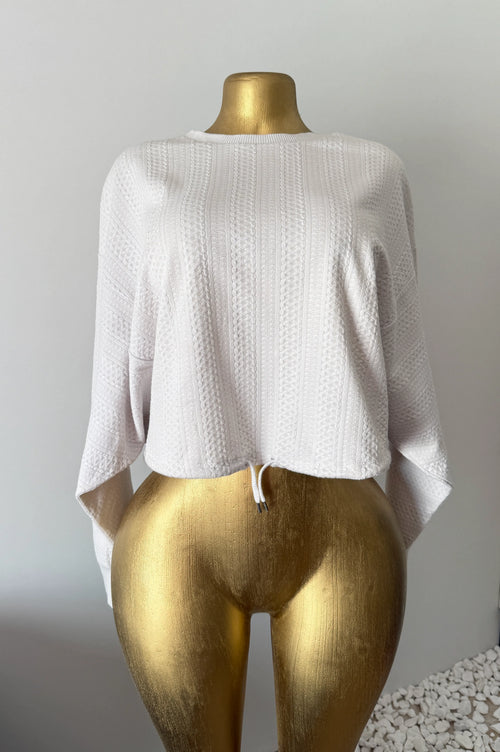 Bershka Cable Knit Cropped Batwing Sweater