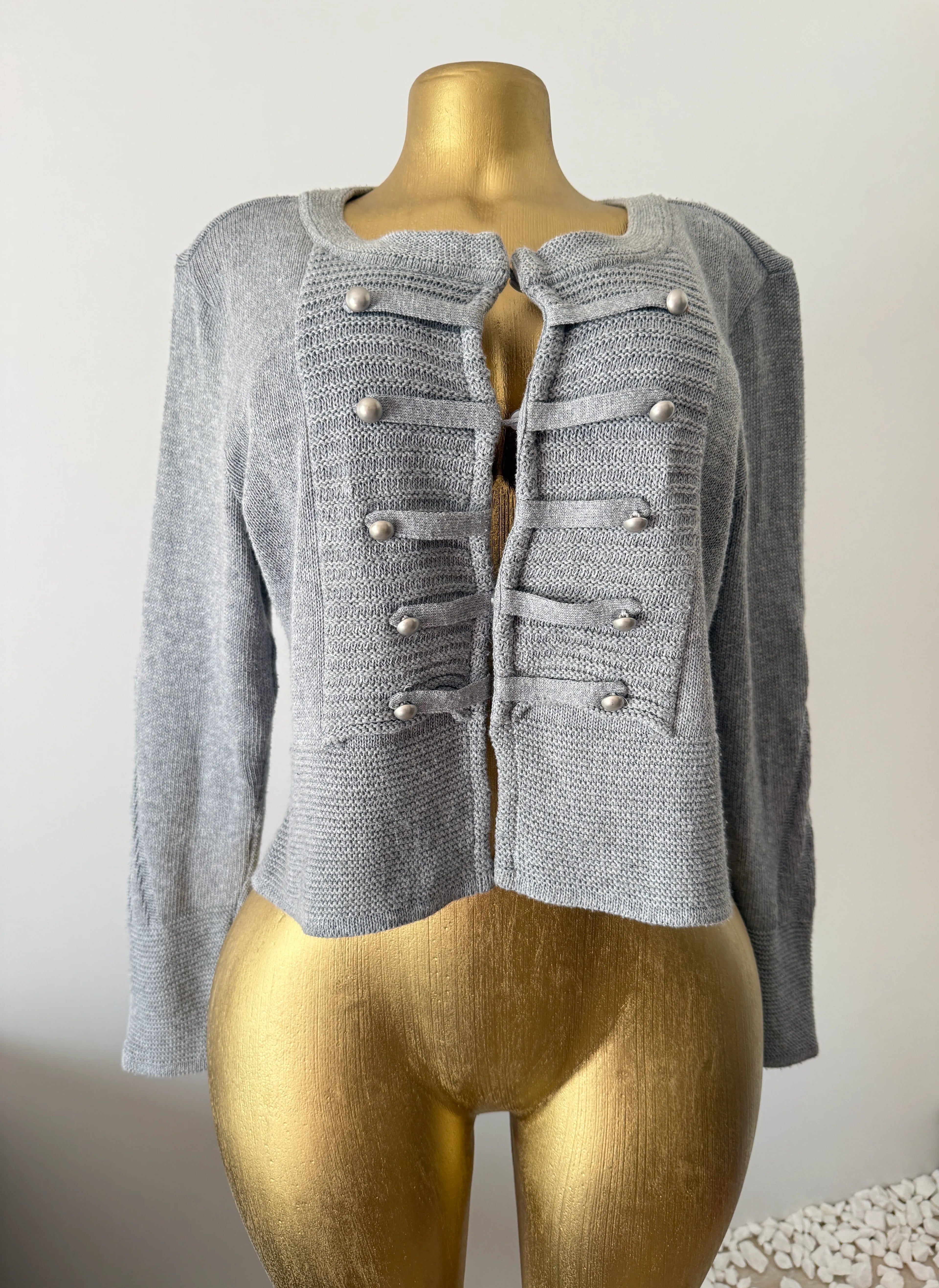 LIVRE Grey Knit Military Style Cardigan