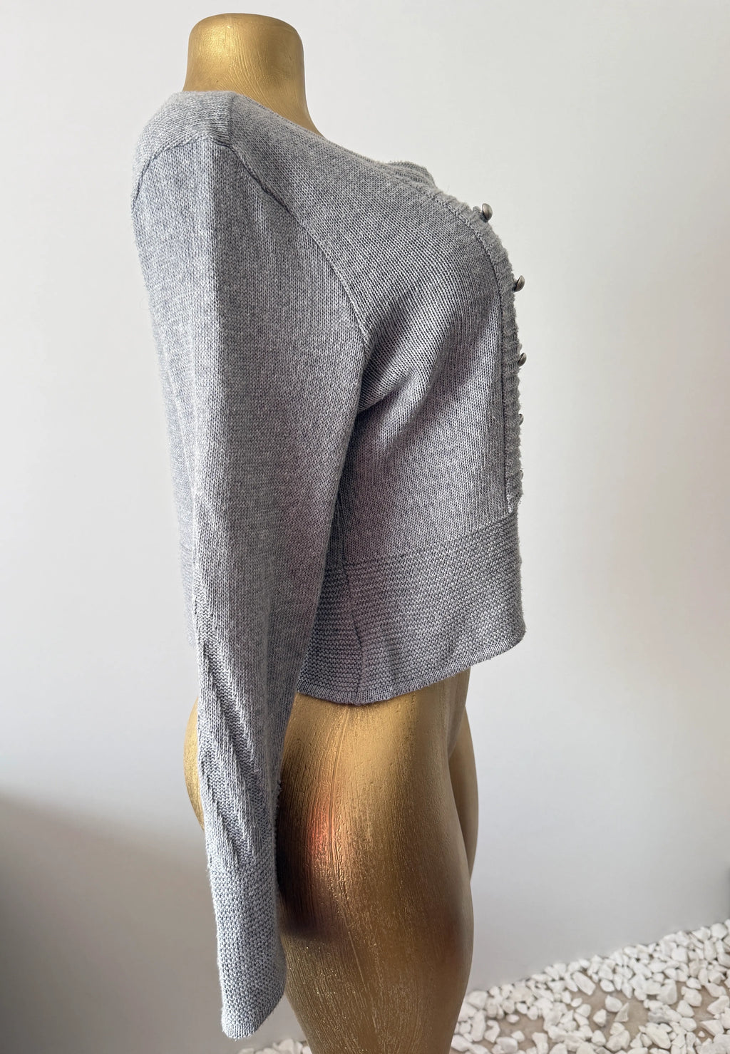 LIVRE Grey Knit Military Style Cardigan