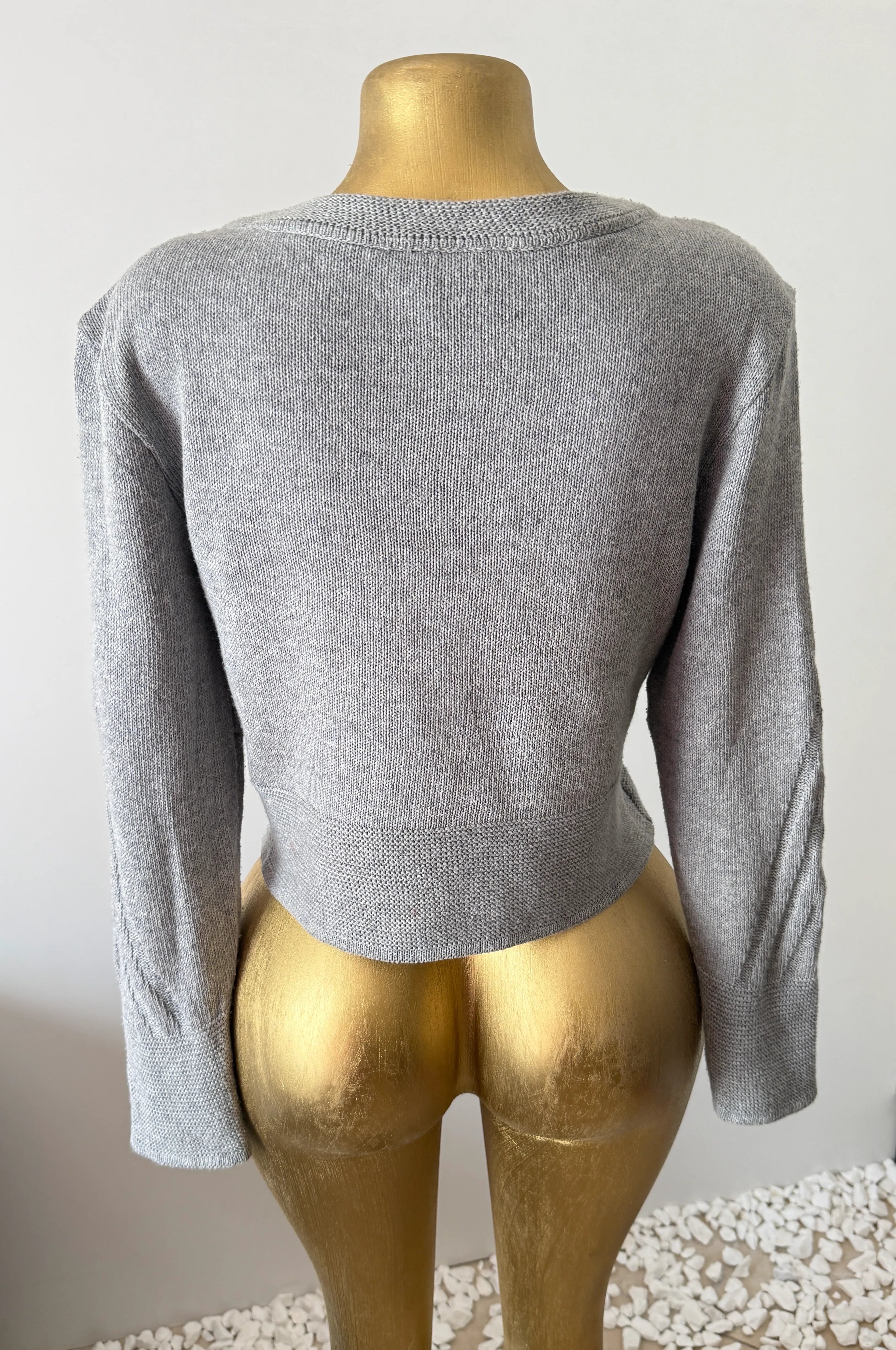 LIVRE Grey Knit Military Style Cardigan