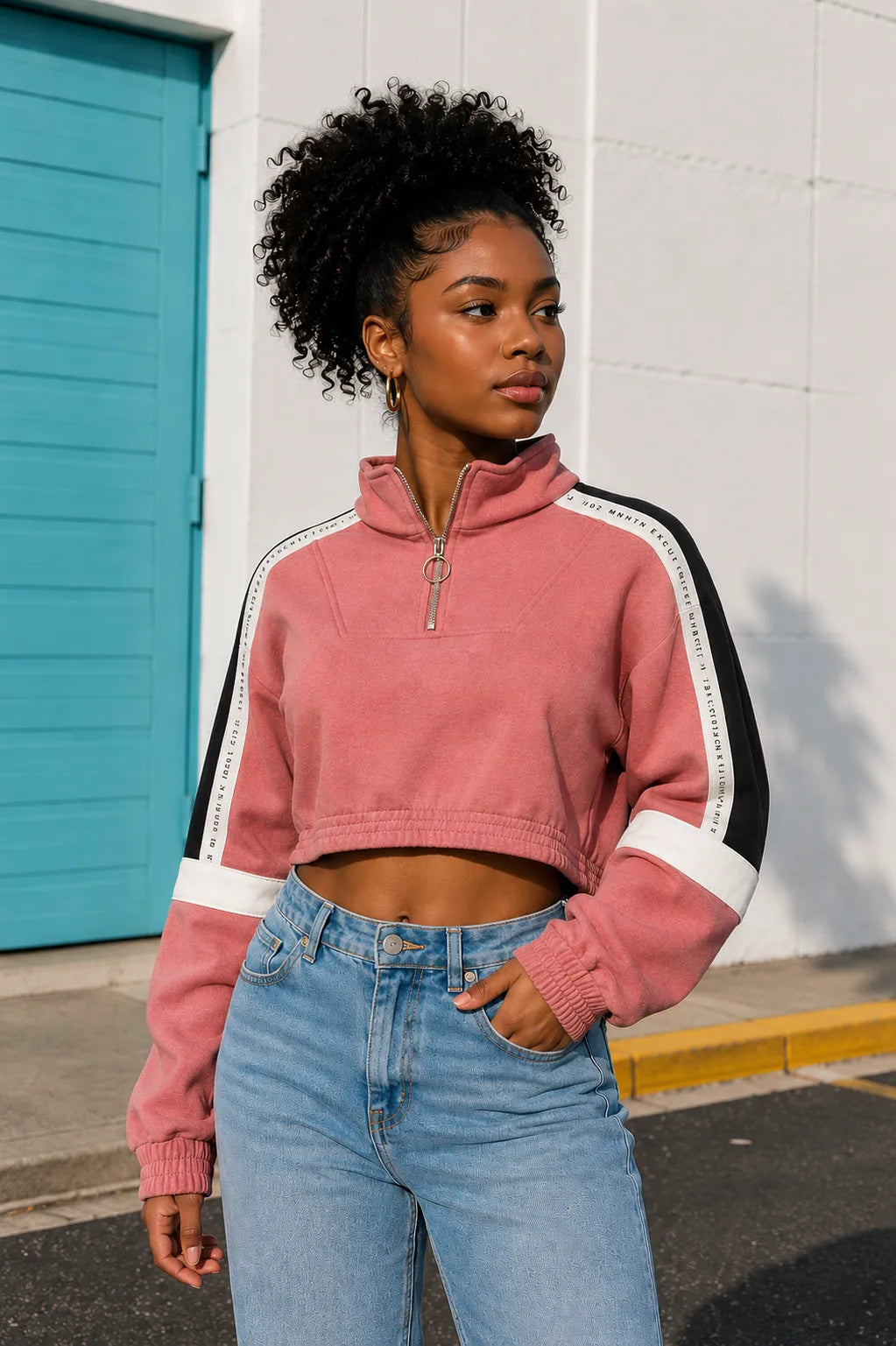 MNHTN Exclusive Colorblock Cropped Sweatshirt
