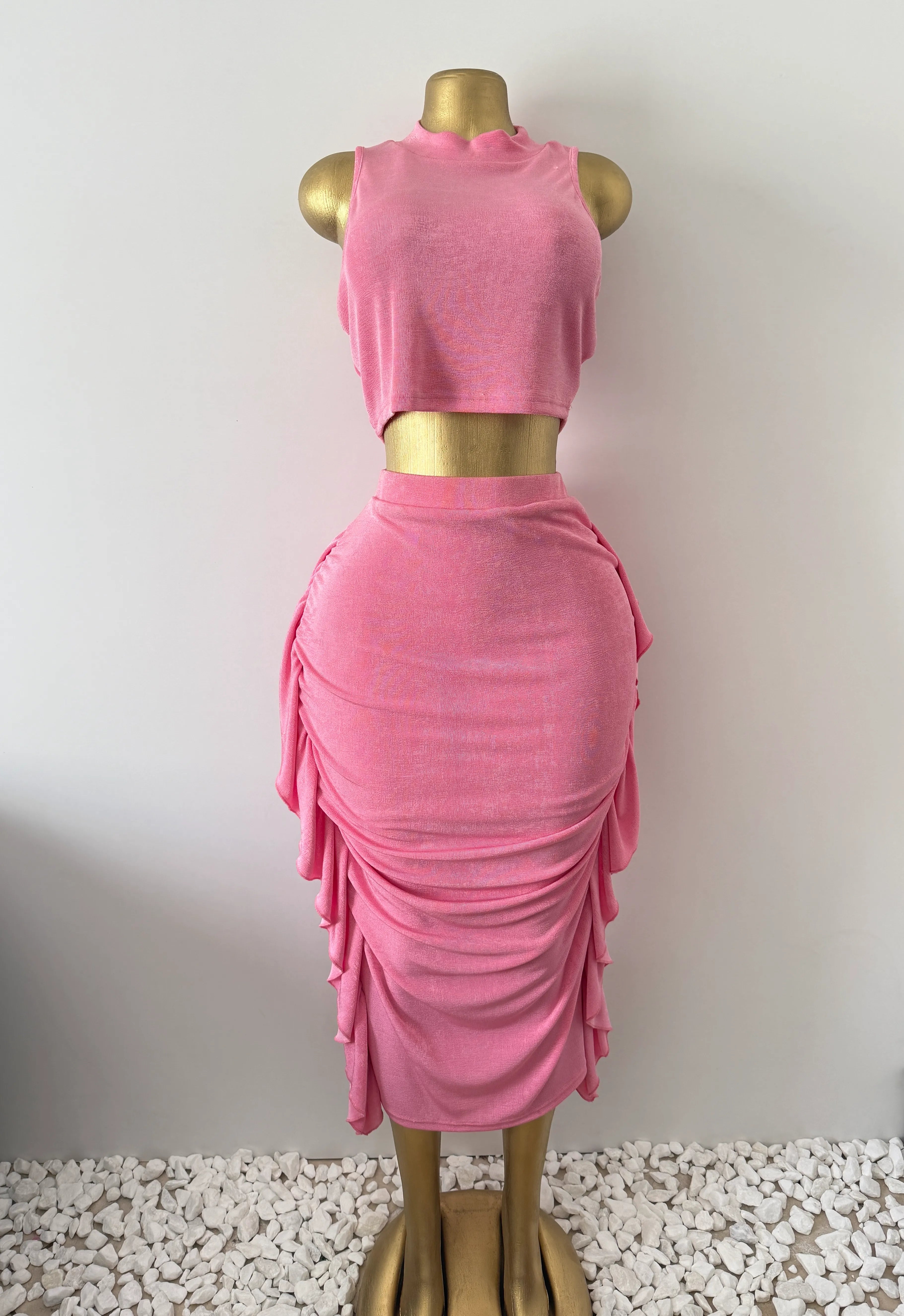 Pink Ruched Two Piece Set